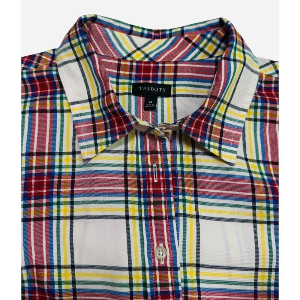 Talbots Party Plaid 100% Cotton Button Front Shirt Size M Multicolor - Picture 4 of 8